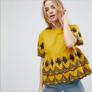 ASOS Embroidered Ruffle Smock Peasant Top